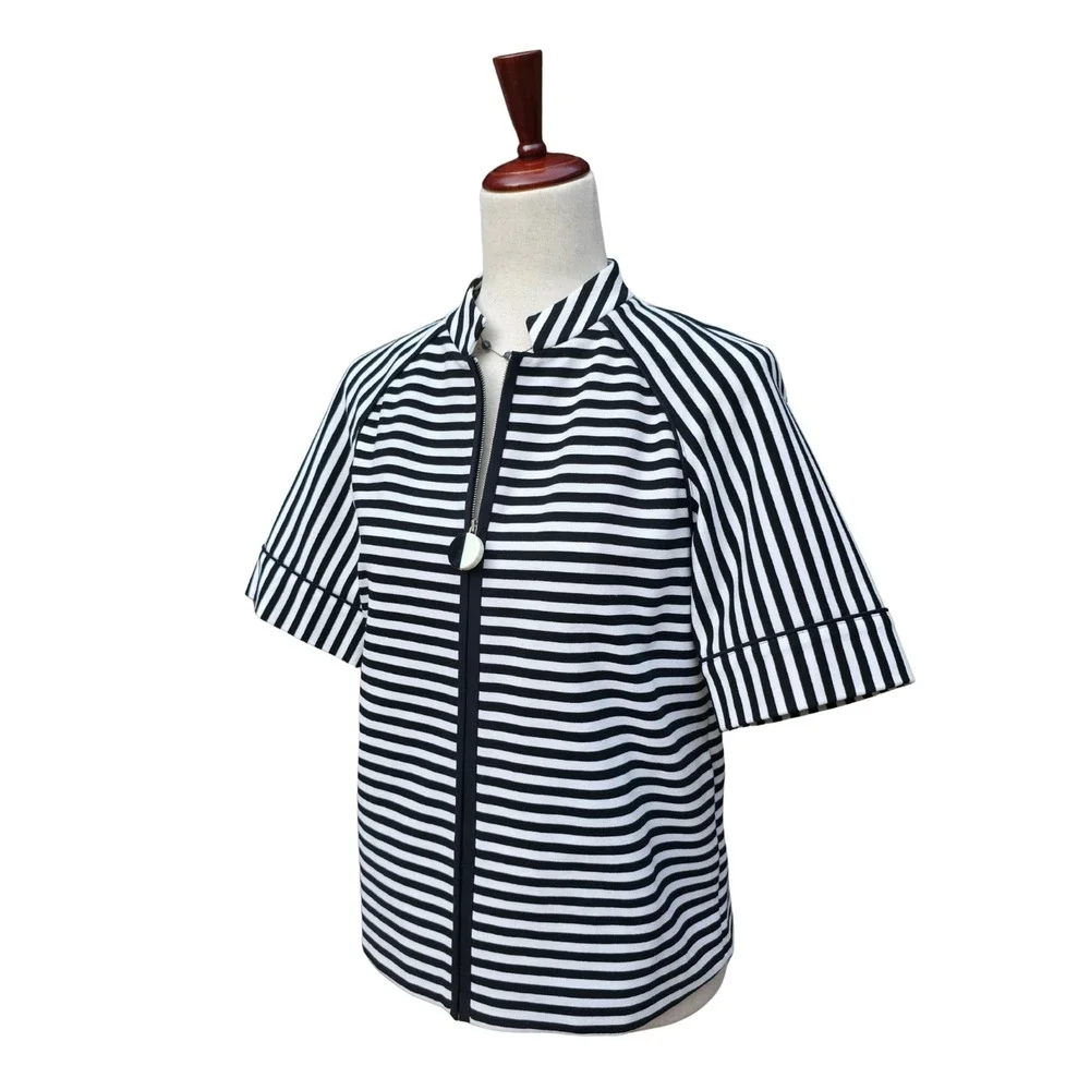 Lafayette 148 Jacket Small Petite Striped Short Sleeve Minimalist‎ Quiet Luxury